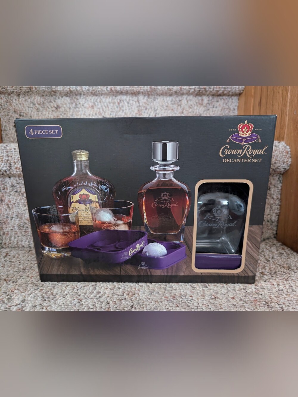 Crown Royal Decanter (750ml) Set W/2 Drinking Glasses (10.5oz) & Ice Sphere Mold